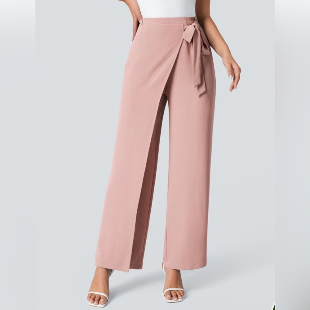 HALARA Wide-Leg Wrap Pants in Dusty Rose